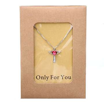 Ckysee Silver Plated Angel Birthstone Necklace,Cubic Zirconia Cross Necklace for Women,First Communi...