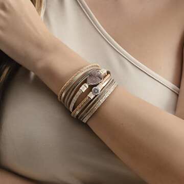 Artilady Leather Wrap Bracelet for Women - Handmade Clasp Bangle Bracelet with Pearl Beads Crystal Wristbands Jewelry Gift for Ladies and Mother