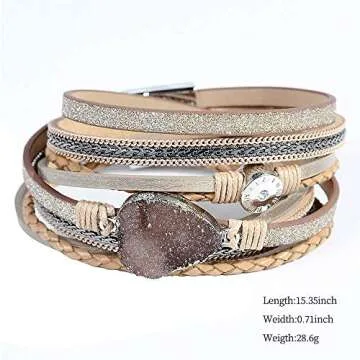 Artilady Leather Wrap Bracelet for Women - Handmade Clasp Bangle Bracelet with Pearl Beads Crystal Wristbands Jewelry Gift for Ladies and Mother