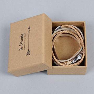 Artilady Leather Wrap Bracelet for Women - Handmade Clasp Bangle Bracelet with Pearl Beads Crystal Wristbands Jewelry Gift for Ladies and Mother