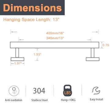 NearMoon Bathroom Towel Bar, Bath Accessories Thicken Stainless Steel Shower Towel Rack for Bathroom...