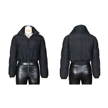 Angsuttc Puffer Jacket Womens Cropped Zip Up Padding Warm Quilted Jackets Winter Coats