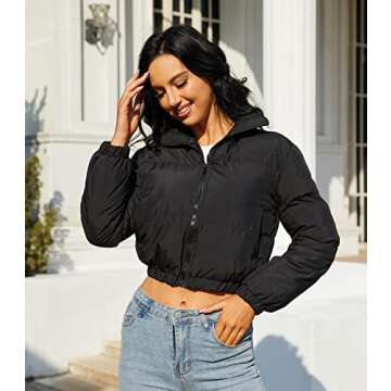 Angsuttc Puffer Jacket Womens Cropped Zip Up Padding Warm Quilted Jackets Winter Coats