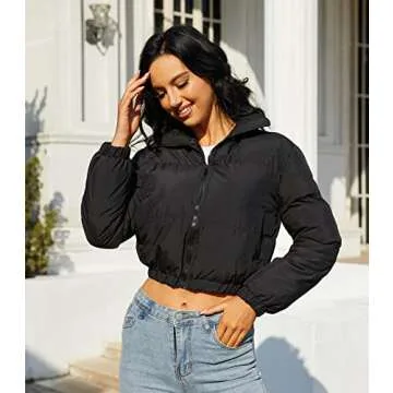 Angsuttc Puffer Jacket Womens Cropped Zip Up Padding Warm Quilted Jackets Winter Coats