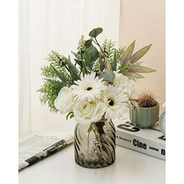 Famigmo Artificial Flowers in Vase,Fake Plants,Faux Flowers in Vase for Home Decor,Fake Flowers with...