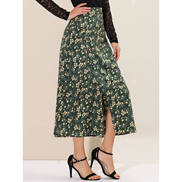 Allegra K Women's Floral Print A-Line Maxi Skirt - Elegant & Comfortable