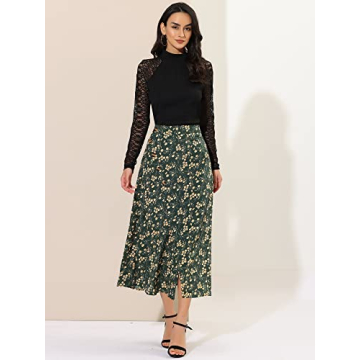 Allegra K Women's Floral Print A-Line Maxi Skirt - Elegant & Comfortable