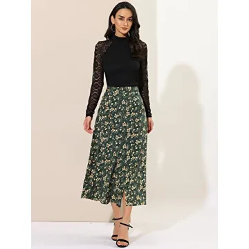 Allegra K Women's Floral Print A-Line Maxi Skirt - Elegant & Comfortable