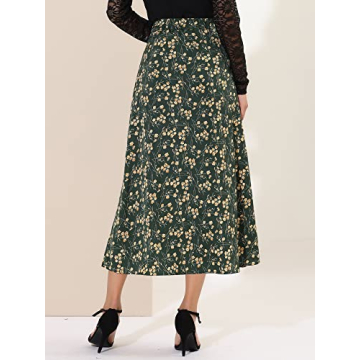 Allegra K Women's Floral Print A-Line Maxi Skirt - Elegant & Comfortable