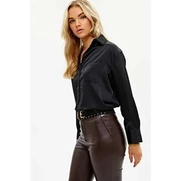 Pausus Women's Silk Shirt Long Sleeve V Neck Blouse