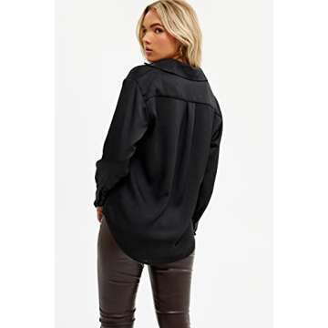 Pausus Women's Silk Shirt Long Sleeve V Neck Blouse