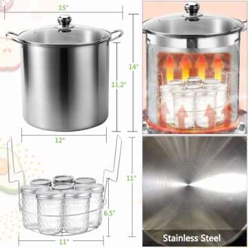 Canning Pot Water Bath Canner 20quart Stock Pot, Stainless Steel Canning Supplies Starter Kit Canner Tools Beginners Canning Kits Accessories with Rack, Tongs, Jar Lifter, Full Canning Set