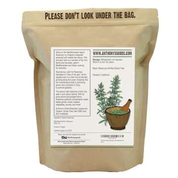 Anthony's Organic Dried Rosemary Leaves, 1 lb, Whole Leaf, Destemmed, Non GMO, Non Irradiated, Gluten Free