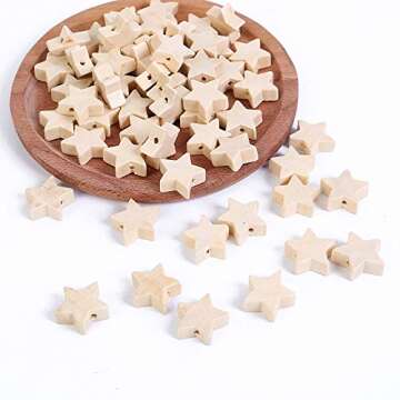100Pcs Natural Wood Beads Star Shape Unfinished Wooden Loose Beads Spacer Beads with Hole for Crafts DIY Jewelry Making, 20MM