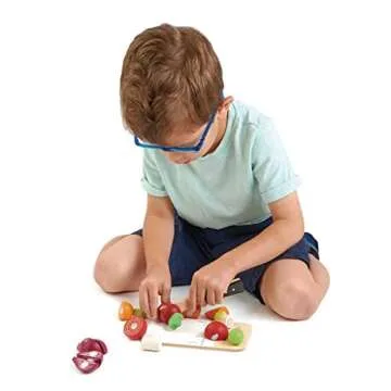 Tender Leaf Toys - Mini Chef Chopping Board - 16 Pcs Wooden Cutting Vegetable Toys with Knife - Accessories for Play Kitchen with Drawstring Bag - Develops Fine Motor Skills for Kids - Age 3+