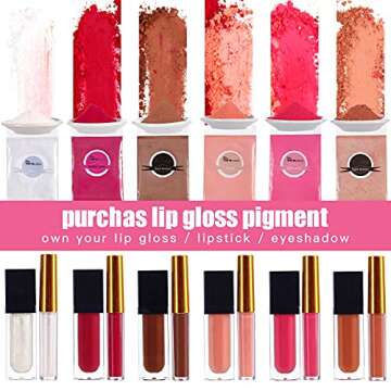 PARAMISS Lip Gloss Pigment Powder Natural Lip Dye 5 Colors x 10G and White Metallic Shimmer Pearl Gl...