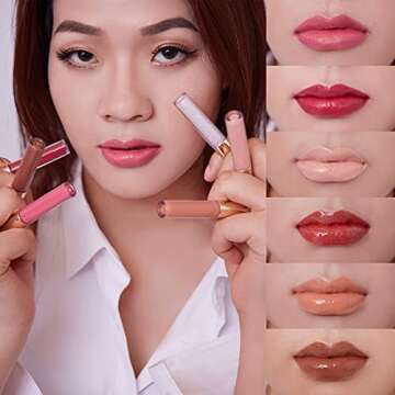 PARAMISS Lip Gloss Pigment Powder Natural Lip Dye 5 Colors x 10G and White Metallic Shimmer Pearl Glitter Pigment Powder for Lip Gloss Lipstick Eyeshadow Cosmetic Grade Lip Gloss Color Pigment