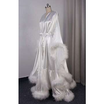Dressica Old Hollywood Feather Robe Sexy Boudoir Robe Feather Bridal Robe Stin Long Wedding Scarf New Custom Made (M, Ivory)