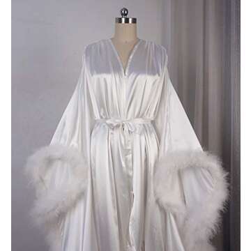 Dressica Old Hollywood Feather Robe Sexy Boudoir Robe Feather Bridal Robe Stin Long Wedding Scarf New Custom Made (M, Ivory)