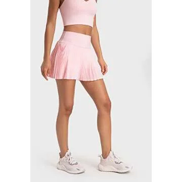 altiland Womens' Cool Feeling Pleated Tennis Athletic Running Mini Skirts with Shorts 3" (Rose Pink, S)