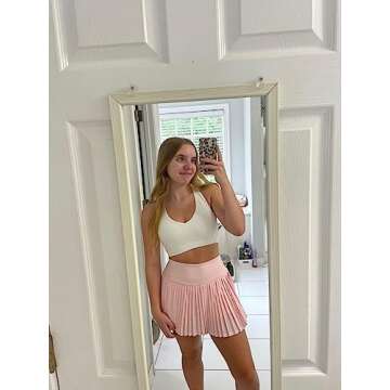 altiland Womens' Cool Feeling Pleated Tennis Athletic Running Mini Skirts with Shorts 3" (Rose Pink, S)