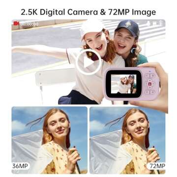 Digital Camera 72MP 2.5K Compact Point and Shoot Camera, 16X Zoom Auto Focus, Vintage Camera for Kid...
