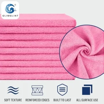 GLIMGLINT Pink Microfiber Cleaning Cloths for Efficient Cleaning