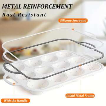 CAKETIME Silicone Muffin Pan, Metal Reinforced Frame Regular Size 2.8 Inch Cupcake Pans Nonstick 12 Cups for Baking Homemade Muffins, Cupcakes, Egg Bites 2 Pack Dishwasher Safe BPA Free