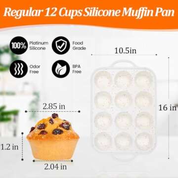 CAKETIME Silicone Muffin Pan, Metal Reinforced Frame Regular Size 2.8 Inch Cupcake Pans Nonstick 12 Cups for Baking Homemade Muffins, Cupcakes, Egg Bites 2 Pack Dishwasher Safe BPA Free