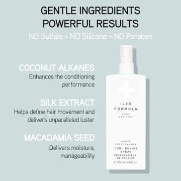 ILES FORMULA Haute Performance Curl Reviver Spray - Anti-Frizz & Anti-Humidity Leave-In Conditioning Serum - Defines, Adds Texture, Style Curly or Wavy Hair, 6.8 Fl Oz (200 ML)