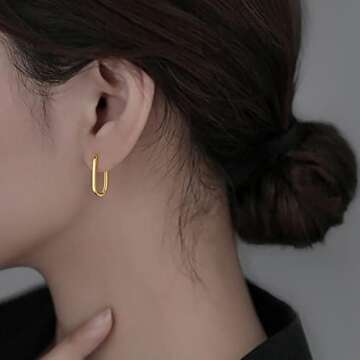 Reffeer 925 Sterling Silver U Hoop Earrings for Women Teens Minimalist Square Hoop Earrings U Huggie...