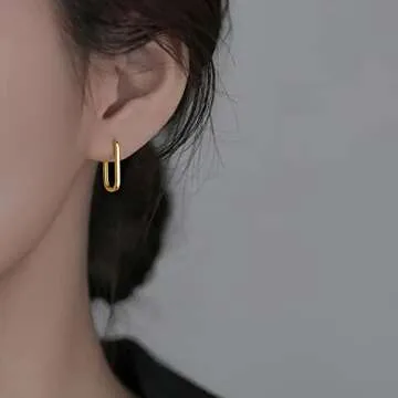 Reffeer 925 Sterling Silver U Hoop Earrings for Women Teens Minimalist Square Hoop Earrings U Huggie Earrings (B-Gold)