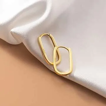 Reffeer 925 Sterling Silver U Hoop Earrings for Women Teens Minimalist Square Hoop Earrings U Huggie Earrings (B-Gold)