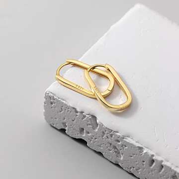 Reffeer 925 Sterling Silver U Hoop Earrings for Women Teens Minimalist Square Hoop Earrings U Huggie Earrings (B-Gold)