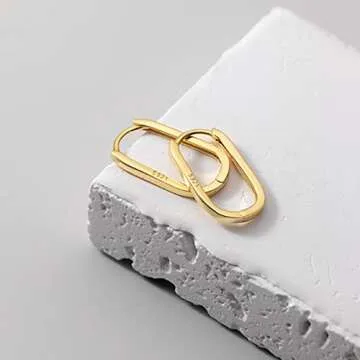 Reffeer 925 Sterling Silver U Hoop Earrings for Women Teens Minimalist Square Hoop Earrings U Huggie Earrings (B-Gold)