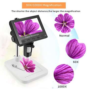 Amoper Coin Microscope, 4.3inch 10X-1000X Magnification Digital Microscope, USB Microscope Camera Vi...