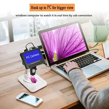 Amoper Coin Microscope, 4.3inch 10X-1000X Magnification Digital Microscope, USB Microscope Camera Video Recorder with 8 Light for Adults, PCB Soldering, Jewelry Repair