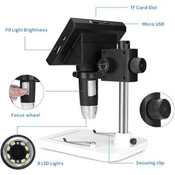 Amoper Coin Microscope, 4.3inch 10X-1000X Magnification Digital Microscope, USB Microscope Camera Video Recorder with 8 Light for Adults, PCB Soldering, Jewelry Repair
