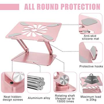 Laptop Stand, Adjustable Computer Riser Notebook Holder for Laptop, Ergonomic Foldable Portable Laptop Lift for Desk, Compatible for Apple MacBook Pro/Air, Dell, Lenovo, ASUS , HP, (10-17 inches) PC