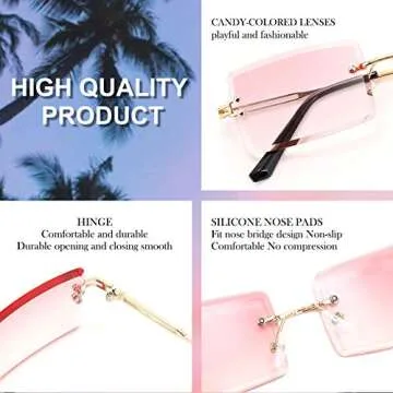 FEISEDY Vintage Rimless Sunglasses Rectangle Frameless Candy Color Glasses Women Men B2642
