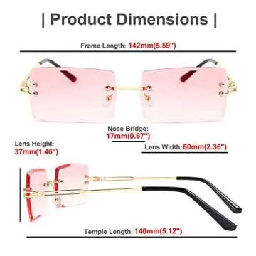 FEISEDY Vintage Rimless Sunglasses Rectangle Frameless Candy Color Glasses Women Men B2642