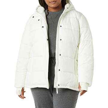 Amazon Essentials Women's Heavyweight Quilted Long-Sleeve Hooded Puffer Coat (Available in Plus Size), Ivory, Small