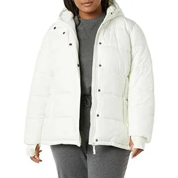 Amazon Essentials Women's Heavyweight Quilted Long-Sleeve Hooded Puffer Coat (Available in Plus Size), Ivory, Small