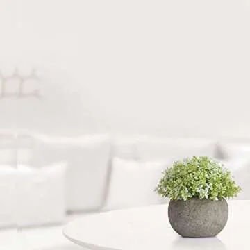 Jelofly Artificial Plants Potted Faux Fake Mini Plant Greenery Green Grass Flower Topiary Shrubs in Gray Pot for Bathroom Home House Decor (Set of 3)