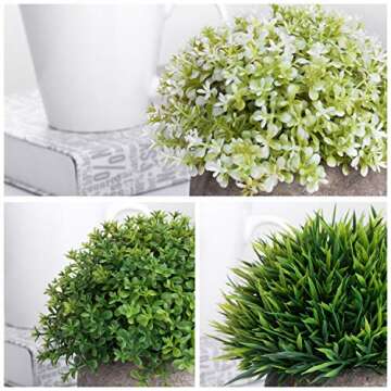 Jelofly Artificial Plants Potted Faux Fake Mini Plant Greenery Green Grass Flower Topiary Shrubs in Gray Pot for Bathroom Home House Decor (Set of 3)
