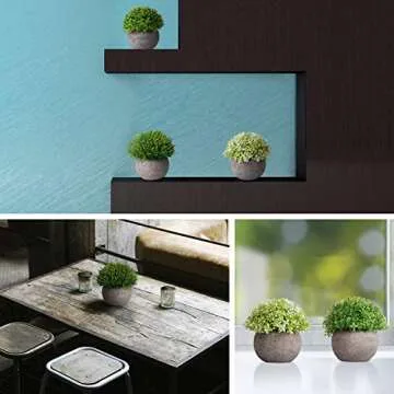 Jelofly Artificial Plants Potted Faux Fake Mini Plant Greenery Green Grass Flower Topiary Shrubs in Gray Pot for Bathroom Home House Decor (Set of 3)