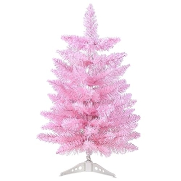 Gloreyan 2FT Artificial Christmas Tree Pink Tabletop Christmas Tree with Plastic Stand Mini Xmas Pin...