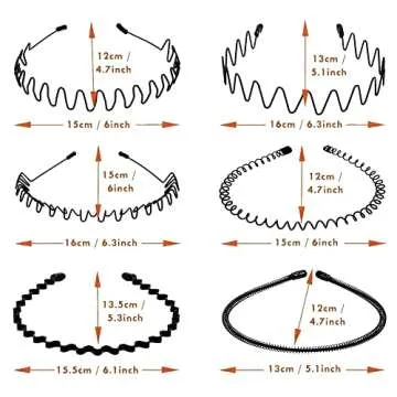 LERNOU Metal Men Headbands Women Hair Bands, Unisex Black Wavy,Spring And Summer Outdoor Sports Headbands, Fashion Simple Elastic Hair Accessories (6pcs)