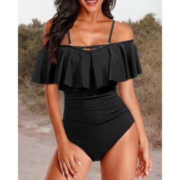 Holipick Off Shoulder One Piece Swimsuit for Women