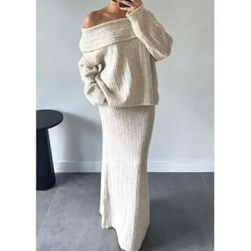 Knit Skirt Sets for Women - Elegant Off-Shoulder Style